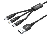 UNITEK C14049BK - 3合1 USB-A 尼龍編織線身快充充電線（1.2m） - 黑色 | Lightning | Type-C | Micro | 可同時充3台裝置 | 最高每端口 5V2.4A | 香港行貨