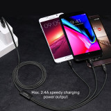 UNITEK C14049BK - 3合1 USB-A 尼龍編織線身快充充電線（1.2m） - 黑色 | Lightning | Type-C | Micro | 可同時充3台裝置 | 最高每端口 5V2.4A | 香港行貨