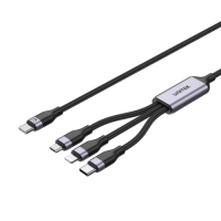 UNITEK C14101AGY - 3合1 USB-C 尼龍編織線身快充充電線（1.5m） | 快速充電 | 智慧電力分配 | 耐用防磨損 | 氣流設計連接器 | 香港行貨