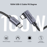 UNITEK C14123BK USB Type-C PD100W USB-C 90度轉角接頭快充線 - 0.5M | 100W快速充電 | E-marker晶片 | 480Mbps數據傳輸 | 香港行貨