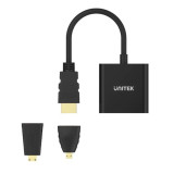 UNITEK Y-6355 - HDMI 轉 VGA 轉接器 | 適用於 Micro HDMI 及 Mini HDMI | 配備 3.5mm 音訊接口 | 香港行貨
