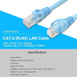 UNITEK Y-C811ABL - Cat.6 Ethernet 乙太網路線 - 3m | 250MHz 頻寬 | 1 Gigabit 資料傳輸 | UTP 非屏蔽雙絞線結構 | 高品質銅導體 | 十字骨架分隔線芯 | 香港行貨