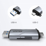 UNITEK R1010A - USB-A & Type-C SD & MicroSD 讀卡器 | 雙接口設計 | 5Gbps快速傳輸 | 支援雙卡同時讀取 | 快速散熱 | 即插即用 | 香港行貨