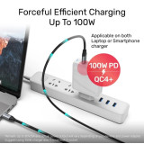 UNITEK C14082ABK - USB Type-C PD100W全功能線 - 1m | USB3.2 Gen1 5Gbps資料傳輸 | USB PD100W 快充 | 4K 60Hz 影像輸出 | 香港行貨