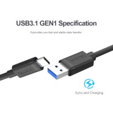 UNITEK C14103BK - USB-A to USB-C 充電傳輸線 - 3m | USB 3.0 5Gbps | 充電9V2.4A Max.21.6W | 適用 iPhone iPad USB-C 智能手機 | 香港行貨