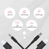 UNITEK Y-C4046BK - USB轉 DC 5.5mm 36W供電線 - 1.5m | 支援5V/9V/12V供電 | 20AWG加粗銅芯導體 | 香港行貨