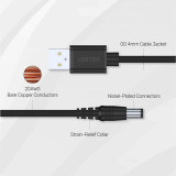 UNITEK Y-C4046BK - USB轉 DC 5.5mm 36W供電線 - 1.5m | 支援5V/9V/12V供電 | 20AWG加粗銅芯導體 | 香港行貨
