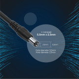UNITEK Y-C4046BK - USB轉 DC 5.5mm 36W供電線 - 1.5m | 支援5V/9V/12V供電 | 20AWG加粗銅芯導體 | 香港行貨