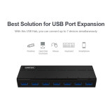 UNITEK Y-3184 - USB3.0 7口集線器 - 黑色 | 12V/3A电源适配器 | 7个USB3.0端口 | LED状态指示灯 | 兼容USB2.0/1.1 | 香港行貨