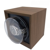 1+0 黑胡桃木紋自動上鏈錶盒 - 圓蓋内黑色 | 三檔模式可調 |防層透明蓋可360度旋轉