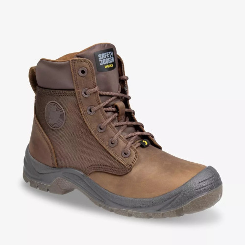 SAFETY JOGGER RUSH S3 侧帮拉链款 860203 高筒安全鞋(棕色) - 40碼 | 耐燃油性 | 透氣皮革鞋面 | 雙密度PU大底