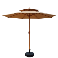 仿木紋雙頂中柱太陽傘連注水底座 -卡其色 | 8根加固傘骨 | 一搖即開 | 輕鬆遮陽