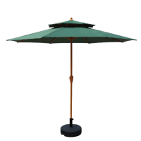 仿木紋雙頂中柱太陽傘注水底座 -墨綠色 | 8根加固傘骨 | 一搖即開 | 輕鬆遮陽