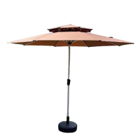 仿木紋雙頂中柱太陽傘注水底座 -咖啡色 | 8根加固傘骨 | 一搖即開 | 輕鬆遮陽