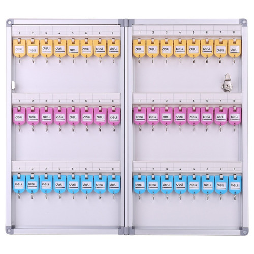 DELI 得力 掛壁式鑰匙管理箱 - 48位 | 鋁合金材質 | 安全鎖保護 | 3色鑰匙扣