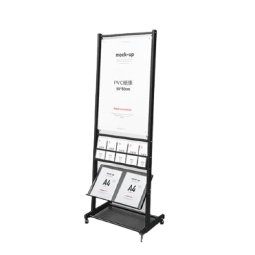 XYT-75B  金屬落地式小冊子展示架 - 黑色 |分層結構 |穩固耐用