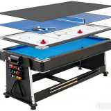 多功能摺曡式四合一球檯 - 深棕色 | 桌球氣墊球兵乓球會議桌 | 翻轉切換