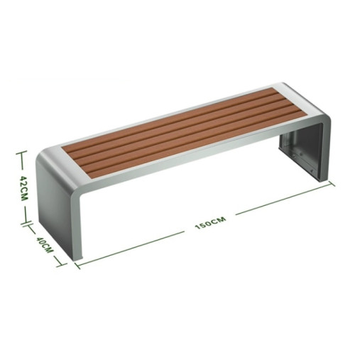 防腐塑木U型不鏽鋼公園長椅 - 1.5米 | 一體組裝成型 | 201不鏽鋼
