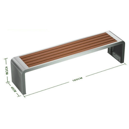 防腐塑木U型不鏽鋼公園長椅 - 1.8米 | 一體組裝成型 | 201不鏽鋼