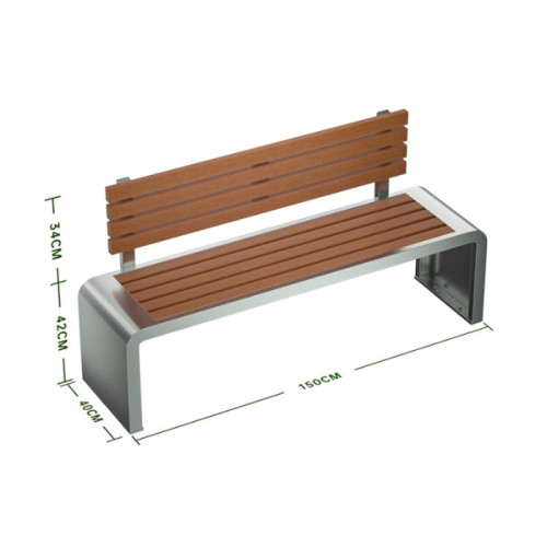 防腐塑木U型不鏽鋼公園靠背長椅 - 1.5米 | 一體組裝成型 | 201不鏽鋼