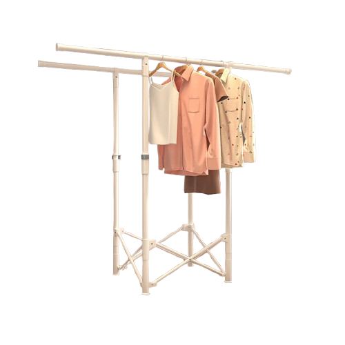 家用防風免安裝雙桿摺叠晾衣架 - 白色 | 雙桿加寬間距 | 可升降調節