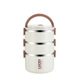 多層便攜保溫飯盒 - 3層 | 304不鏽鋼内膽加鋼印 | 配備3個餐具及米白保溫袋