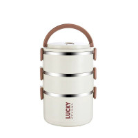 多層便攜保溫飯盒 - 3層 | 304不鏽鋼内膽加鋼印 | 配備3個餐具及米白保溫袋