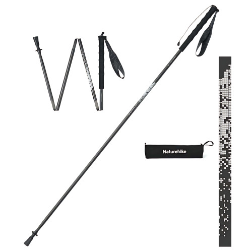 Naturehike AirRush 碳纖維折疊快收行山杖(CNK2350DS010) - 125cm | 一拉固定 | 3K碳釺維