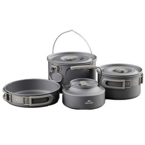 Naturehike 鋁合金露營廚具套鍋 COOKSET (CNK2450CF010) - 組合B | 適用4-7人 | 3L吊鍋+1.7L鍋+8吋煎鍋+0.8L水壺