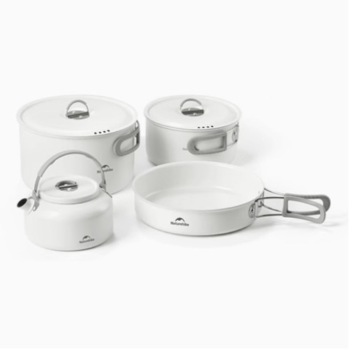 Naturehike 春生 陶瓷不沾鍋套裝(CNK2450CF013) - 組合B | 4-7人適用 | 0.8L水壺+7.5吋煎鍋+1.7L中鍋+3L大鍋