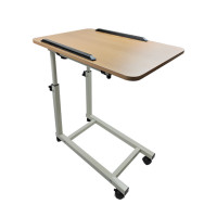 可升降護理床桌子 - 原木色 | 環保易清潔板材 | 圓滑邊角 | 雙支架病床餐桌