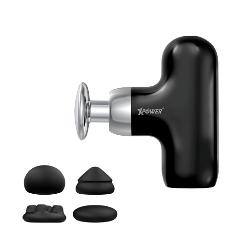 XPower MG18 超細2合1迷你熱敷按摩槍 - 黑色 | 43℃固定熱敷頭 | 熱力震動同步 | 香港行貨