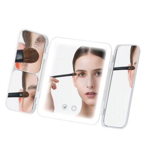 Hyundai FC051 三摺式移動代妝鏡 - 白色｜LED燈化妝鏡｜3種光線3款倍數鏡 ｜旅行化妝鏡 | 香港行貨