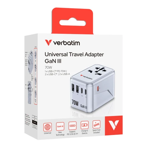 Verbatim GaN III 70W 通用旅行轉插 (UTA-09) | 藍色