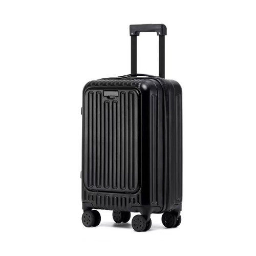 多功能前開蓋20吋拉桿行李箱 - 黑色 | 順滑靜音萬向輪 | 摺叠杯架 | USB充電口