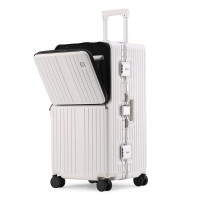 大容量前開口鋁框拉桿行李箱 - 白色(30寸) | 獨立前倉 | 拓展杯架 | 墊腳掛鈎 大容量前開口鋁框拉桿行李箱 - 白色(30寸) | 獨立前倉 | 拓展杯架 | 墊腳掛鈎