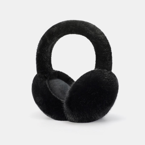 秋冬季防風加絨仿兔毛保暖耳罩-黑色 | 可摺疊收納 | 蓬鬆軟糯 | 保暖蓄熱