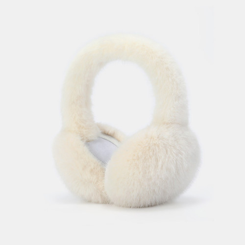 秋冬季防風加絨仿兔毛保暖耳罩-白色 | 可摺疊收納 | 蓬鬆軟糯 | 保暖蓄熱