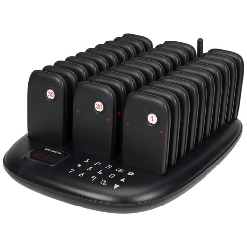 RETEKESS 方形取餐呼叫器-1拖30 | 可自訂七種尋呼模式 | 待機時間15小時 | 500米工作距離