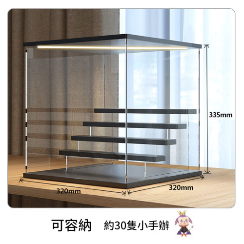 透明手辦展示盒-5層階梯+燈光 | 防塵易潔 | 帶門設計 | 組裝簡單