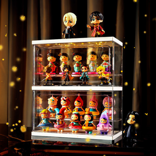 盲盒收納展示架-小號二層+燈 | 自由疊加 | 360°通透 | 防塵防氧