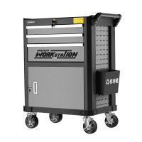 綠林 抽屜式工具小推車-Y-03三抽（灰） | 靜音承重輪 | 超大儲存空間 | 指紋開鎖+應急鑰匙 | 可存10枚指紋