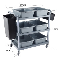 多功能三層收餐車-大號推車+6盆+長短掛桶 | 酒店/餐廳適用 | 堅固耐用 | 不易變形 | 厚實材料