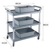 多功能三層收餐車-中號推車+3盆 | 酒店/餐廳適用 | 堅固耐用 | 不易變形 | 厚實材料