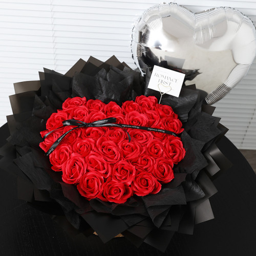 永生香皂玫瑰花束（19朵）-紅色 黑色包裝 | 生日/紀念日/情人節禮物