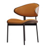 意式極簡藝術餐椅-橙色 | 環保耐磨皮 | 黑色碳素鋼支架 | 靠背弧形包裹