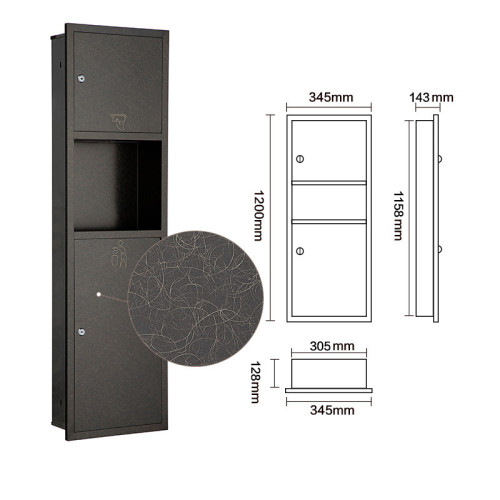 不銹鋼多功能紙巾盒-1200mm 嵌入式 古銅紋 | 超大空間設計 | 耐磨防刮花 | 典雅高貴質感