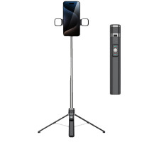 M05SP藍牙自拍杆130cm配雙燈-黑色 | 7節伸縮桿 | 一鍵拍照 | 專業補光