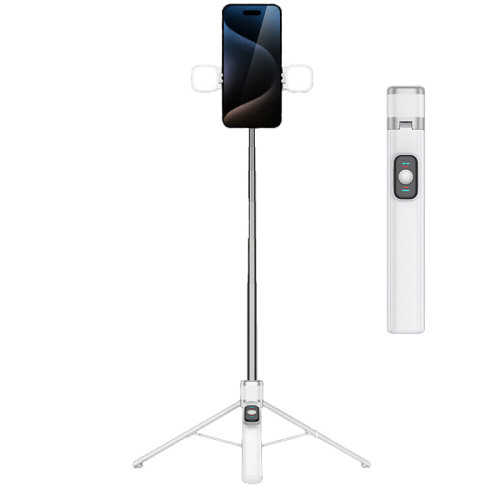 M05SP藍牙自拍杆130cm配雙燈-白色 | 7節伸縮桿 | 一鍵拍照 | 專業補光