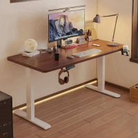 D06家用單電機升降書桌（白腿）-胡桃色 80*60cm | 南洋楹木 | 承重提升 | 低噪升降